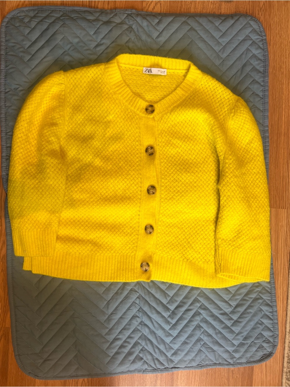 Zara Yellow Textured Knit Cardigan with Tortoise Button